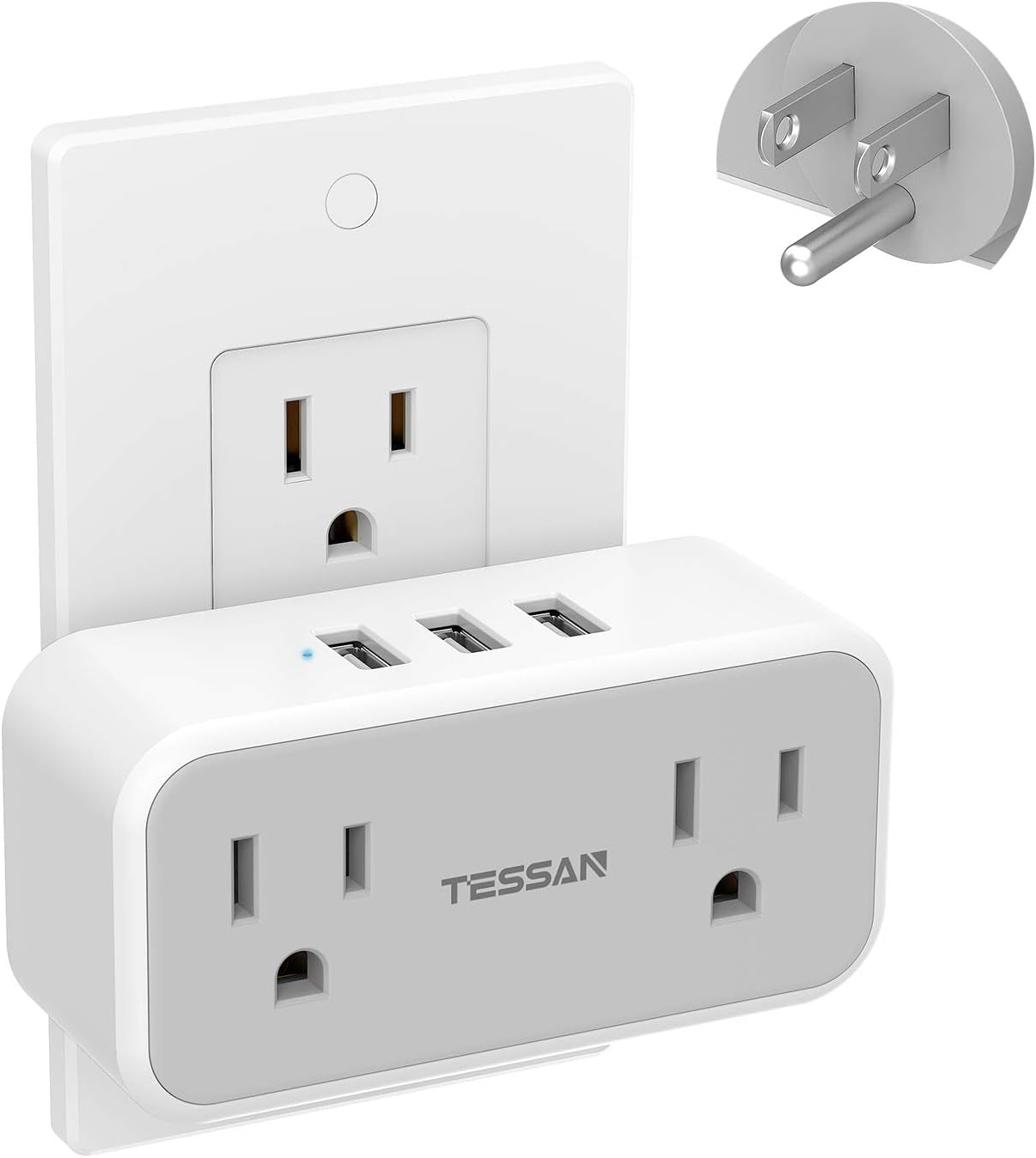 Double Outlet Plug Extender with USB,  Multi Electrical Outlet Splitter with Dual Outlets 3 USB Wall Charger, Multiple Plug Expander for Home Office Travel Cruise Ship Dorm Room Essentials